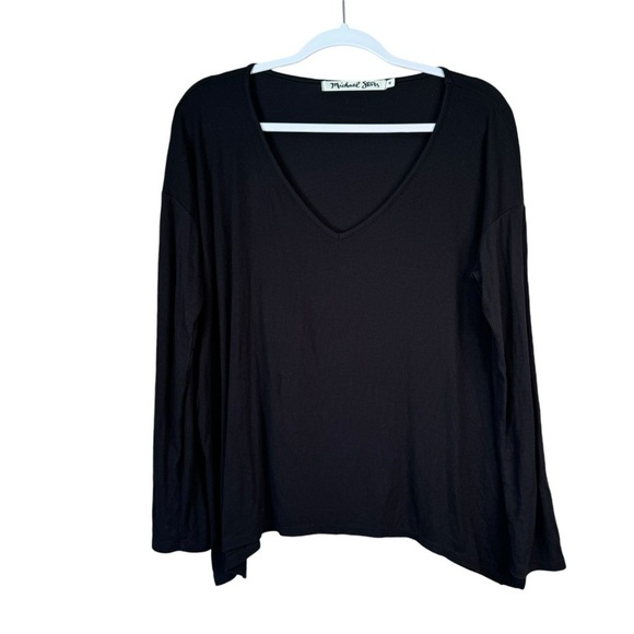 Michael Stars Womens Ribbed Viscose Long Sleeve Pullover V-neck Top Black Medium - Picture 1 of 7